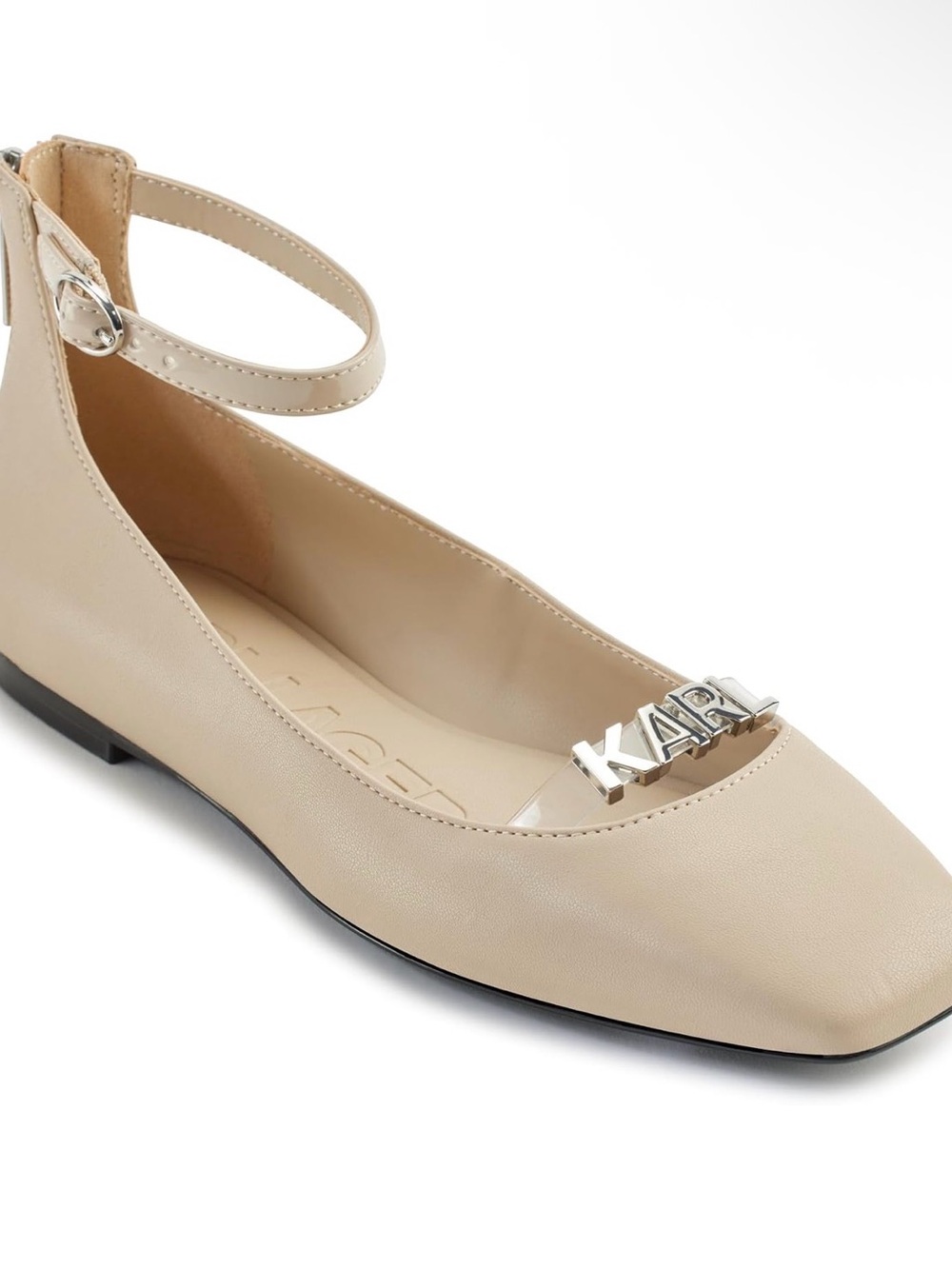 Karl Lagerfeld Nude Beige Ankle-Strap Ballet Flat with KARL Logo